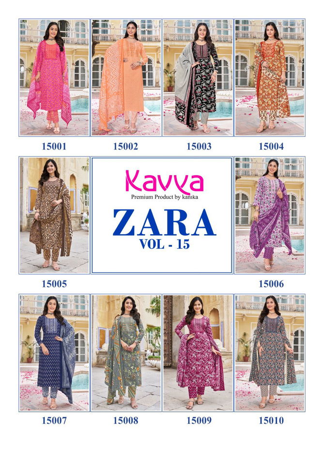 Zara Vol 15 By Kavya Cambric Cotton Embroidery Kurti With Bottom Dupatta Wholesale Online